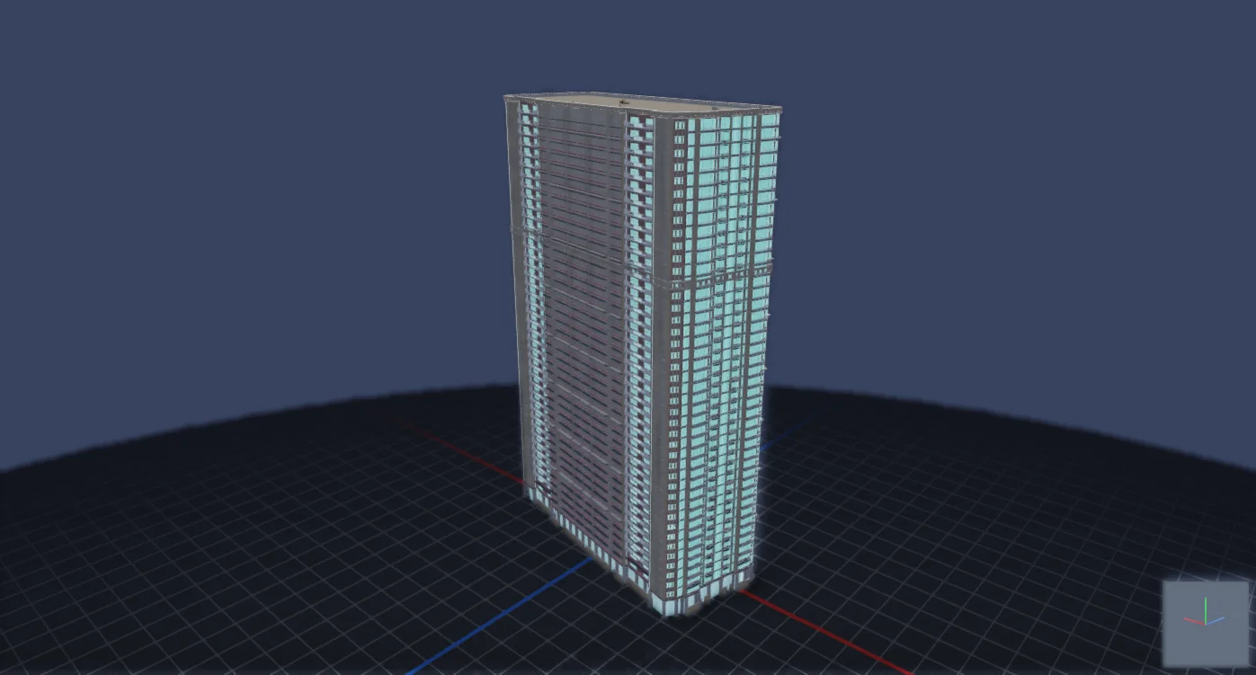 Procedural Miami-style tower generated by Genadem Desktop, rendered in GenRen